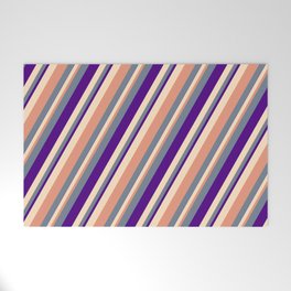 [ Thumbnail: Slate Gray, Indigo, Bisque & Dark Salmon Colored Stripes/Lines Pattern Welcome Mat ]