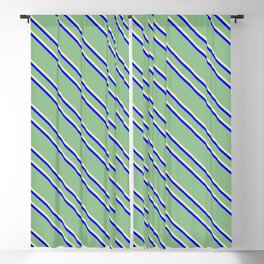 [ Thumbnail: Dark Sea Green, Pale Goldenrod, and Blue Colored Striped Pattern Blackout Curtain ]