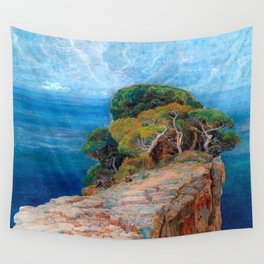 Sea View of Lacroma landscape coastline painting by Emilie Mediz-Pelikan Wall Tapestry | Coast, Mountains, Lacroma, California, Adriatic, Maine, Naples, Positano, Cinqueterre, Amalfi 