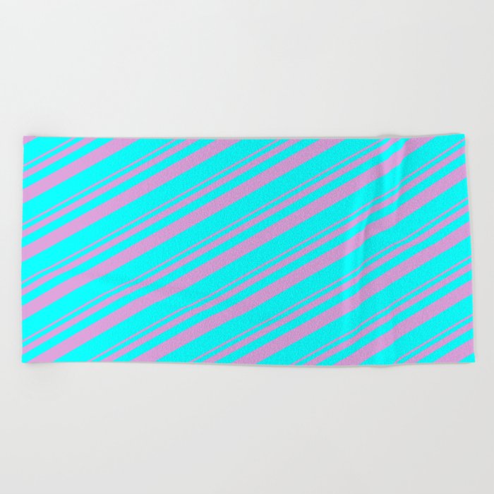 Plum & Aqua Colored Stripes/Lines Pattern Beach Towel
