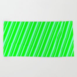 [ Thumbnail: Lime & Aquamarine Colored Striped Pattern Beach Towel ]