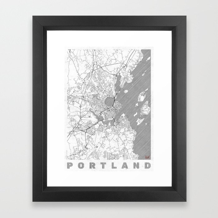 Portland Maine Map Line Framed Art Print