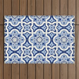Moroccan Blue & White Tile Pattern Mediterranean Azulejos Art Outdoor Rug