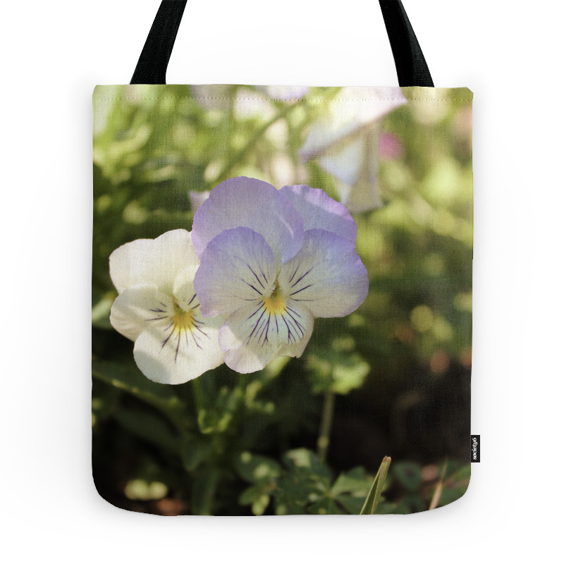 Vintage White & Purple Pansy Tote Bag by hiphotography