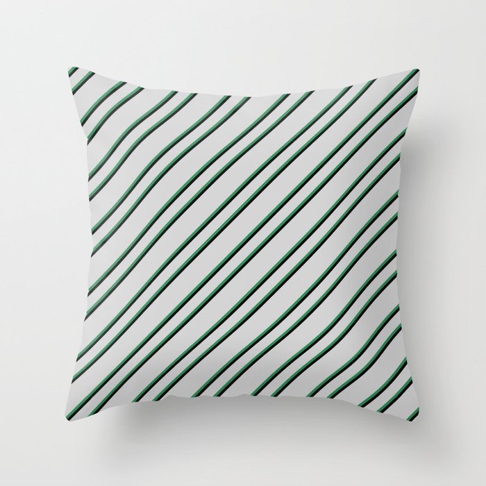 Light Grey, Sea Green, and Black Colored Pattern of Stripes Throw Pillow