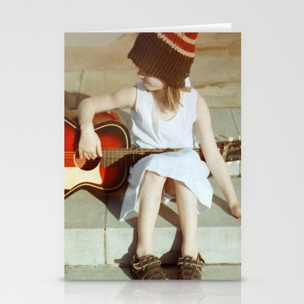 girl plays guitar Stationery Cards