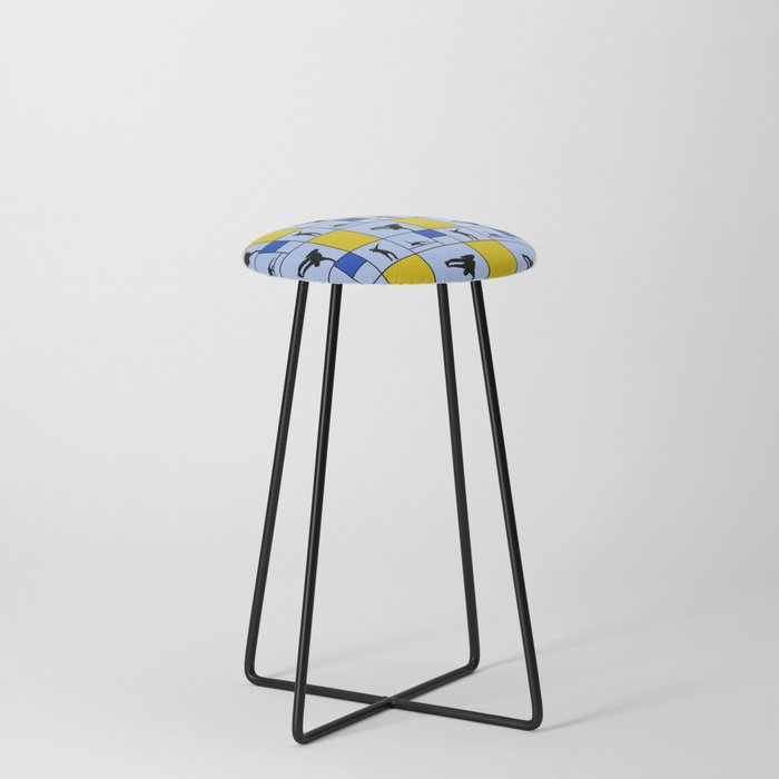 Street dancing like Piet Mondrian - orange, and blue on the light blue background Counter Stool