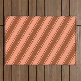 [ Thumbnail: Sienna and Light Salmon Colored Lines/Stripes Pattern Outdoor Rug ]