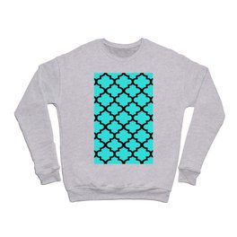 Quatrefoil Pattern In Black Outline On Aqua Blue Crewneck Sweatshirt