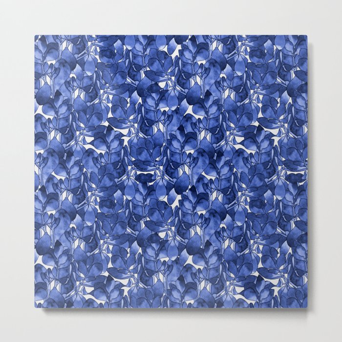 Botanical Navy Blue Pattern Metal Print