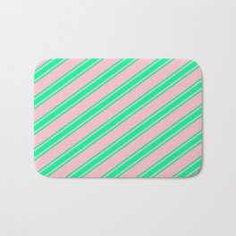 [ Thumbnail: Pink and Green Colored Stripes/Lines Pattern Bath Mat ]