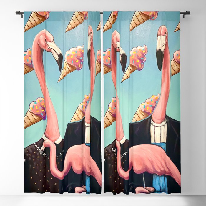 Flamingo American Gothic // tropical classical bird painting Blackout Curtain
