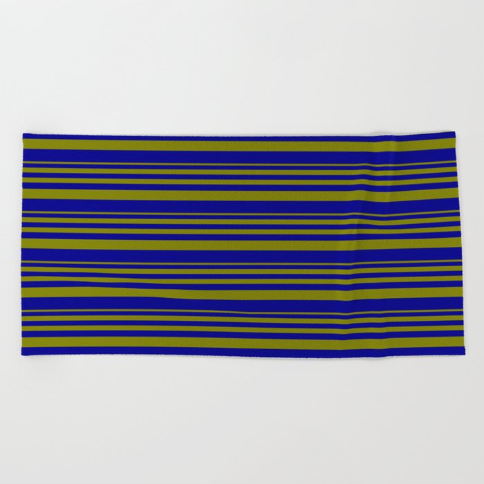 Green & Dark Blue Colored Striped/Lined Pattern Beach Towel