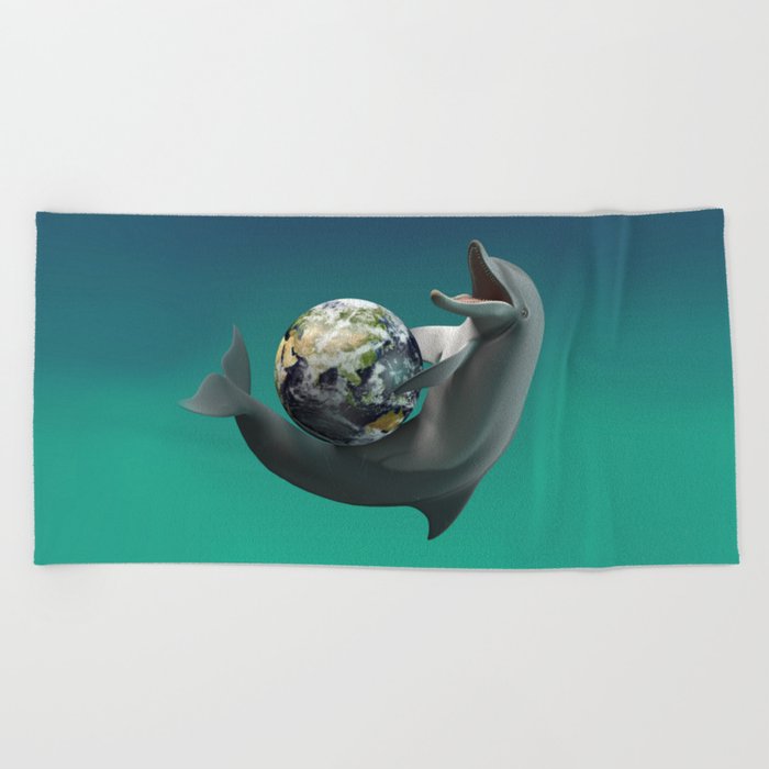 The Dolphin with the planet Earth Beach Towel