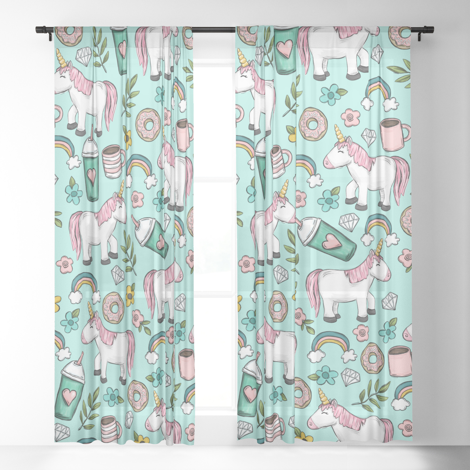 Unicorn Emoji Art Print Frappuccino Donuts Blue And Pink Girl