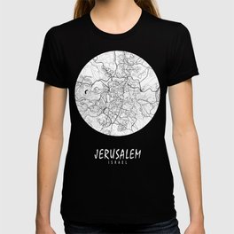 Jerusalem City Map of Israel - Full Moon T Shirt
