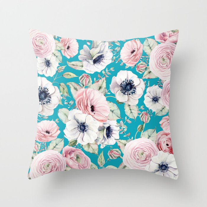 FLOWERS WATERCOLOR 34 Throw Pillow