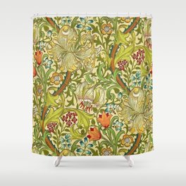 William Morris Calla Lilies, Tulips, Daffodils, & Red Poppies Textile Print Shower Curtain