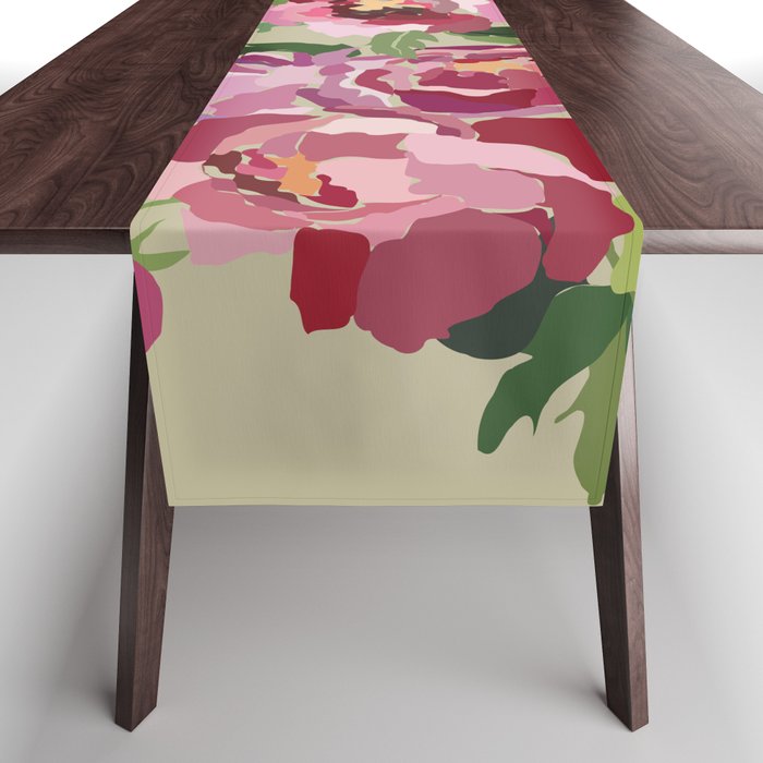 Happy peony warm gray background Table Runner