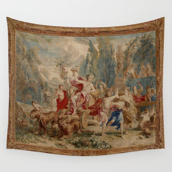 Antique 18th Century Mythological Bacchus God of Wine Tapestry Wall Tapestry