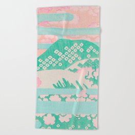 Fuji Cherry Blossom Vintage Japanese Landscape Beach Towel