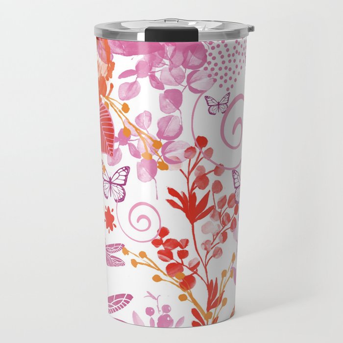 Red kitsch watercolor floral Travel Mug