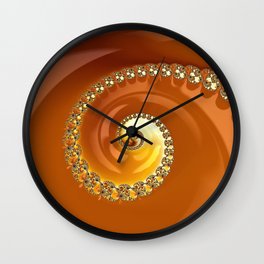 Abstract Caramel Gold Gradient Spiral Fractal Wall Clock
