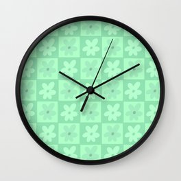  Neon Teal Spring Retro Flower Pop Wall Clock