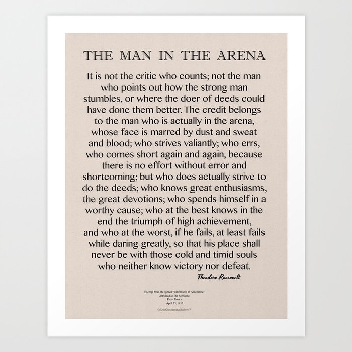 "The Man in the Arena" Motivational Poster Print Picture or Framed Wall Art 