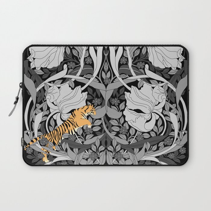 William Morris floral pattern with Tiger Achromatic Laptop Sleeve