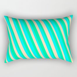 [ Thumbnail: Aqua, Tan, and Green Colored Striped/Lined Pattern Rectangular Pillow ]