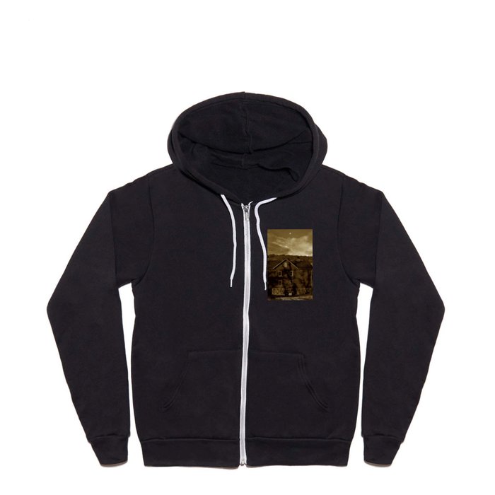 Moon Over Barn in Sepia Full Zip Hoodie