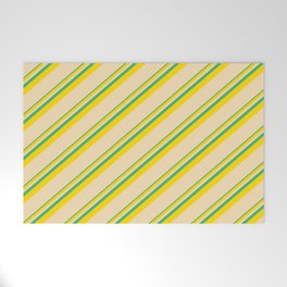 [ Thumbnail: Sea Green, Yellow & Tan Colored Lines/Stripes Pattern Welcome Mat ]