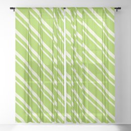 [ Thumbnail: Green and Beige Colored Lines Pattern Sheer Curtain ]