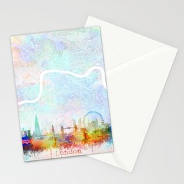 London Skyline Map Watercolor, Print by Zouzounio Art Stationery Card