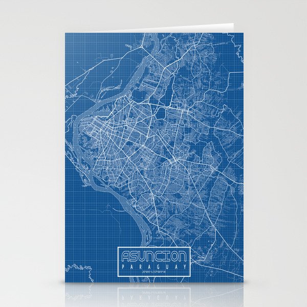 Asuncion City map of Paraguay - Blueprint Stationery Cards
