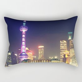 China Photography - Famous Tower In The Lit Up City Of Shanghai Rectangular Pillow