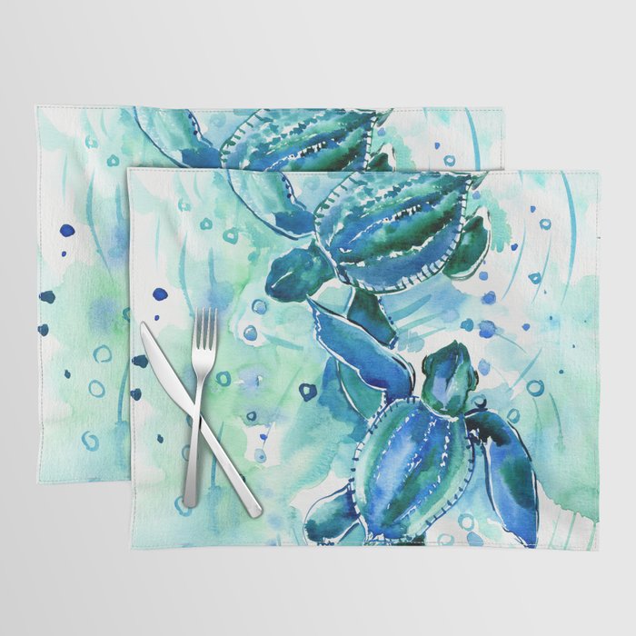 Turquoise Blue Sea Turtles in Ocean Placemat