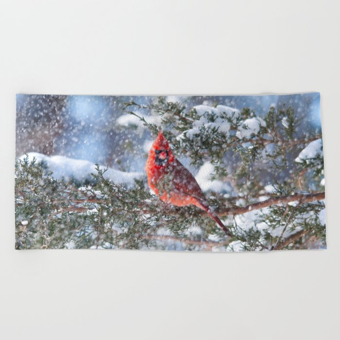 Let It Snow: Northern Cardinal Beach Towel