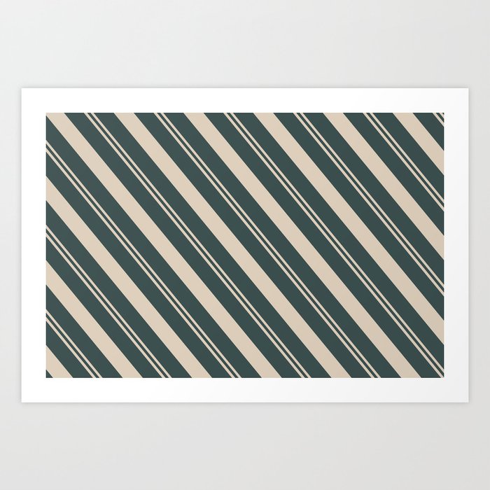Sourdough Beige Tan PPG1084-3 Thick and Thin Angled Stripes on Night Watch PPG1145-7 Art Print