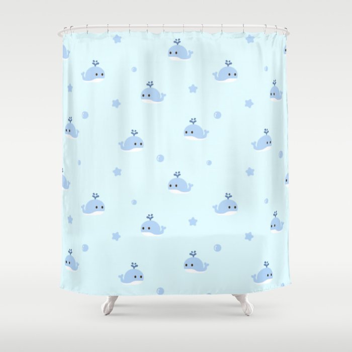 Cute Cartoon Blue Whale Pattern Shower Curtain