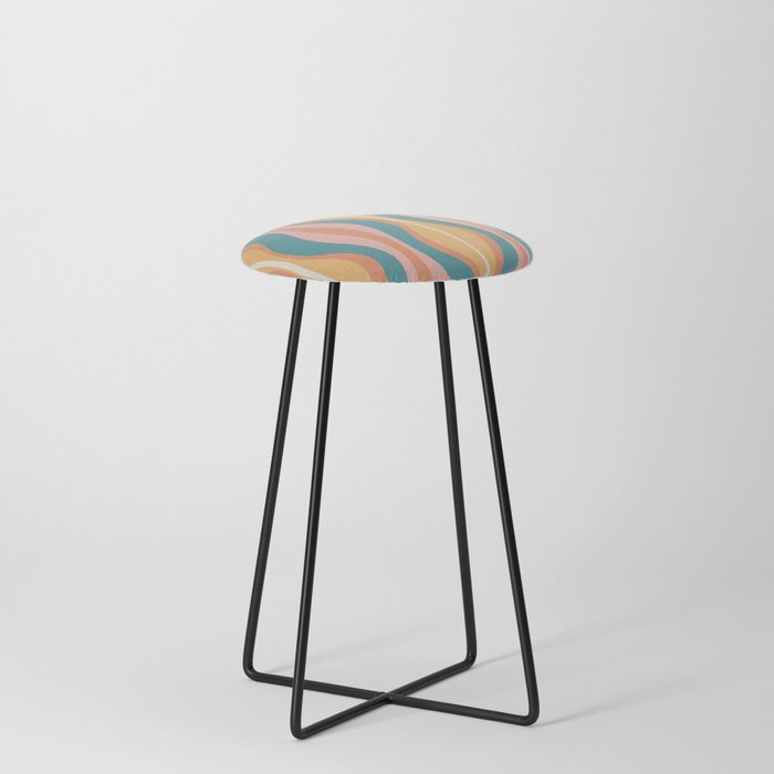 Hourglass Abstract Mid-century Modern Pattern Teal Pink Cantaloupe  Counter Stool