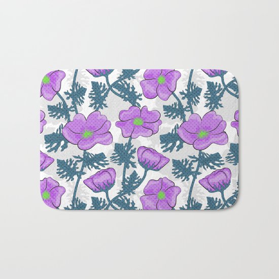 Flowers pink on white background. Bath Mat