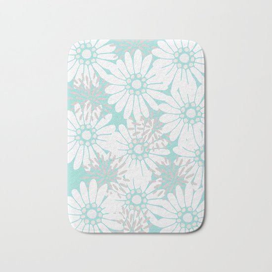 Summer Flowers Turquoise Bath Mat