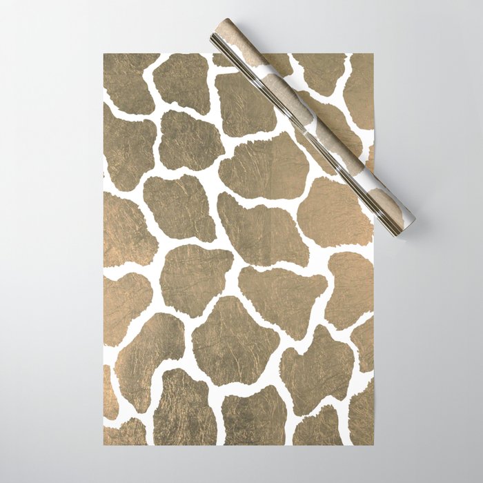 Elegant Hipster Abstract Gold White Giraffe Animal Print Wrapping Paper