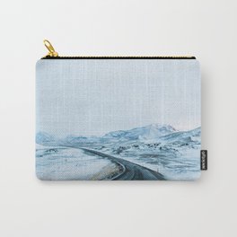 vacant thoughts, pt I ⁠— Iceland Carry-All Pouch | Digital, Snow, Road, Color, Driving, Photo, Winter, Mountains, Iceland 