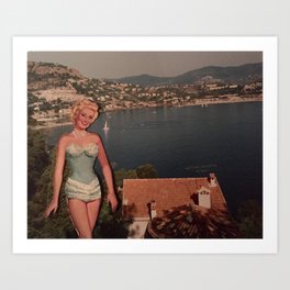 Swinging on the Riviera One Day Art Print | Paper, Vintage, Paperdoll, France, Photomontage, Collage, Riviera, Water, Europe, Frenchriviera 
