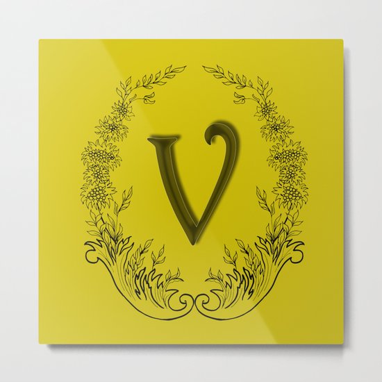 the letter v in a leaves and flowers Metal Print