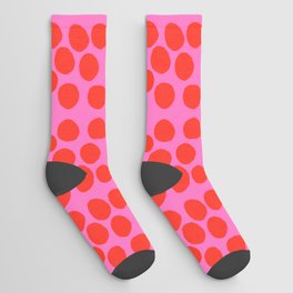Mid-Century Modern Big Red Dots On Hot Pink Socks