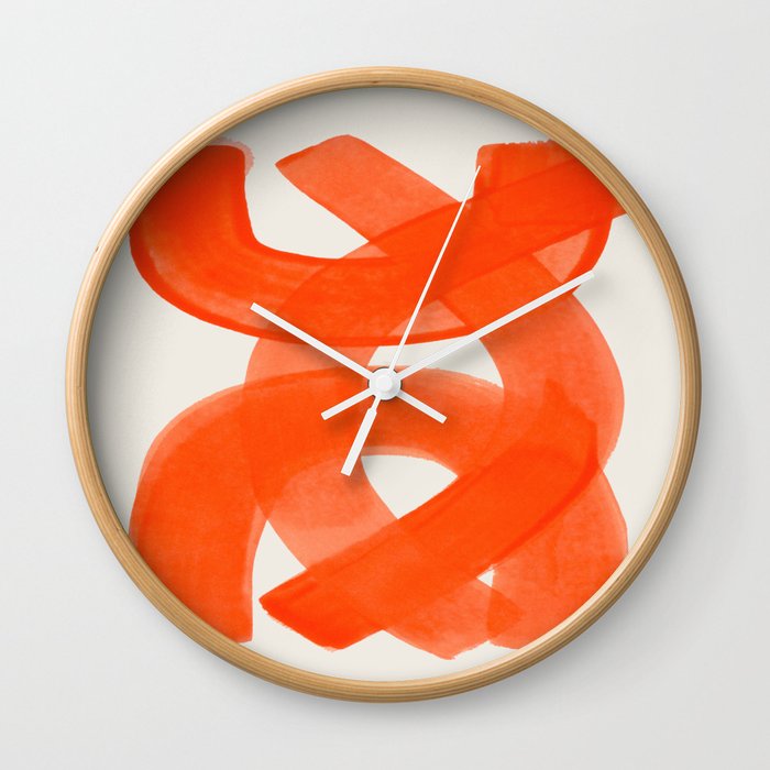 Mid Century Modern Abstract Painting Orange Watercolor Brush Strokes Wall Clock